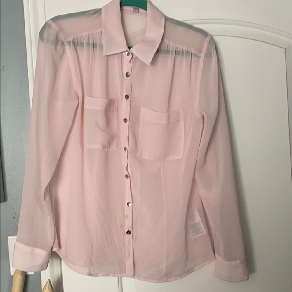 Guess sheer blush button up blouse